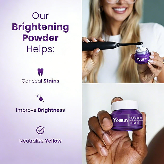 Brightening Powder - Conceals Stains, No Sensitivity - Enamel-Safe Toothpaste Whitening Powder for Coffee, Tea, Food, Wine, and Tobacco Stains.
