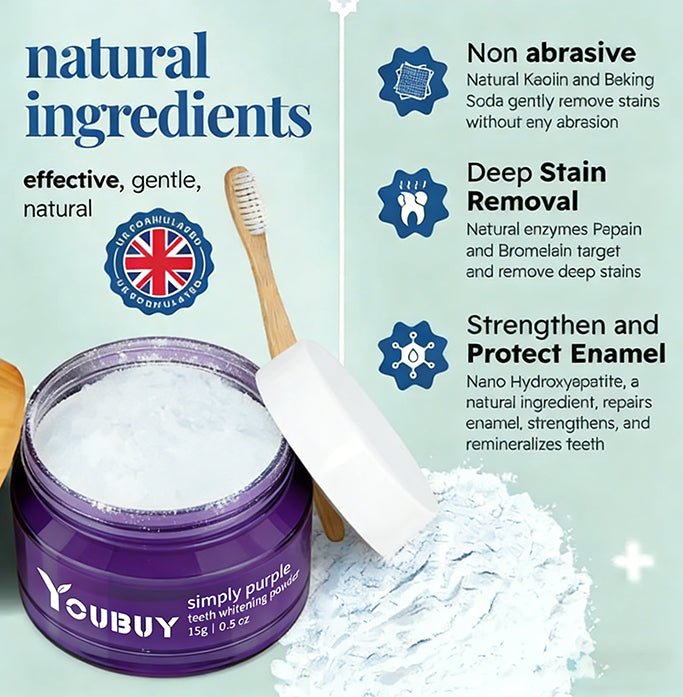 Brightening Powder - Conceals Stains, No Sensitivity - Enamel-Safe Toothpaste Whitening Powder for Coffee, Tea, Food, Wine, and Tobacco Stains.