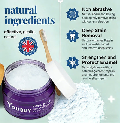 Brightening Powder - Conceals Stains, No Sensitivity - Enamel-Safe Toothpaste Whitening Powder for Coffee, Tea, Food, Wine, and Tobacco Stains.